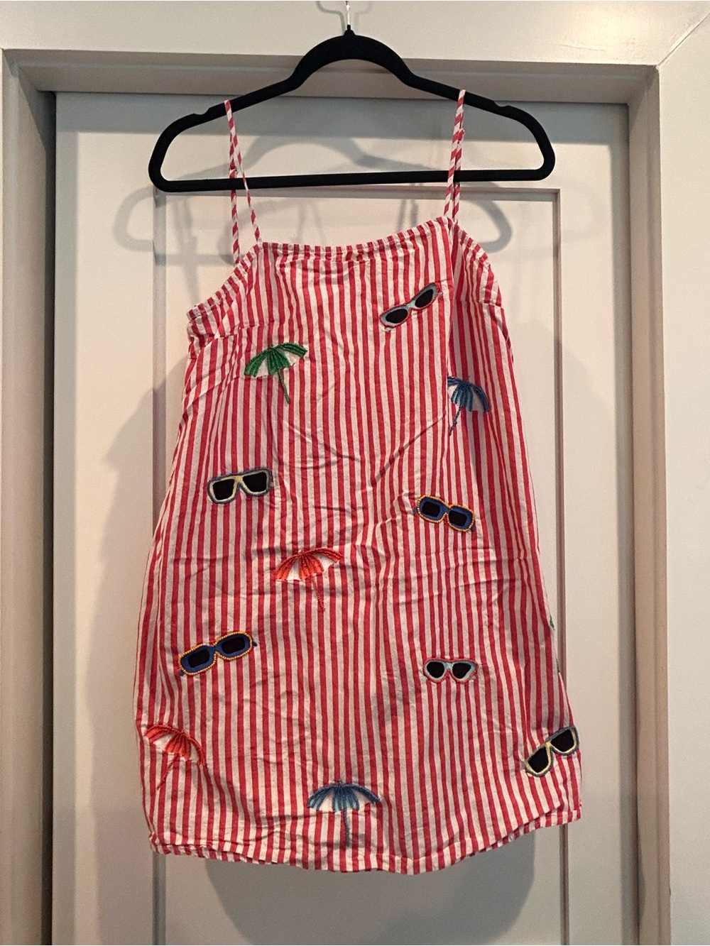 Red & White Striped Embroidered Sundress